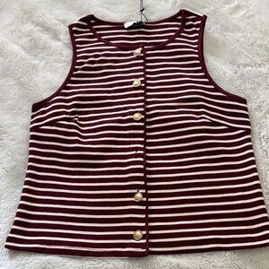 Striped Burgundy and White Button-Up Tank Top